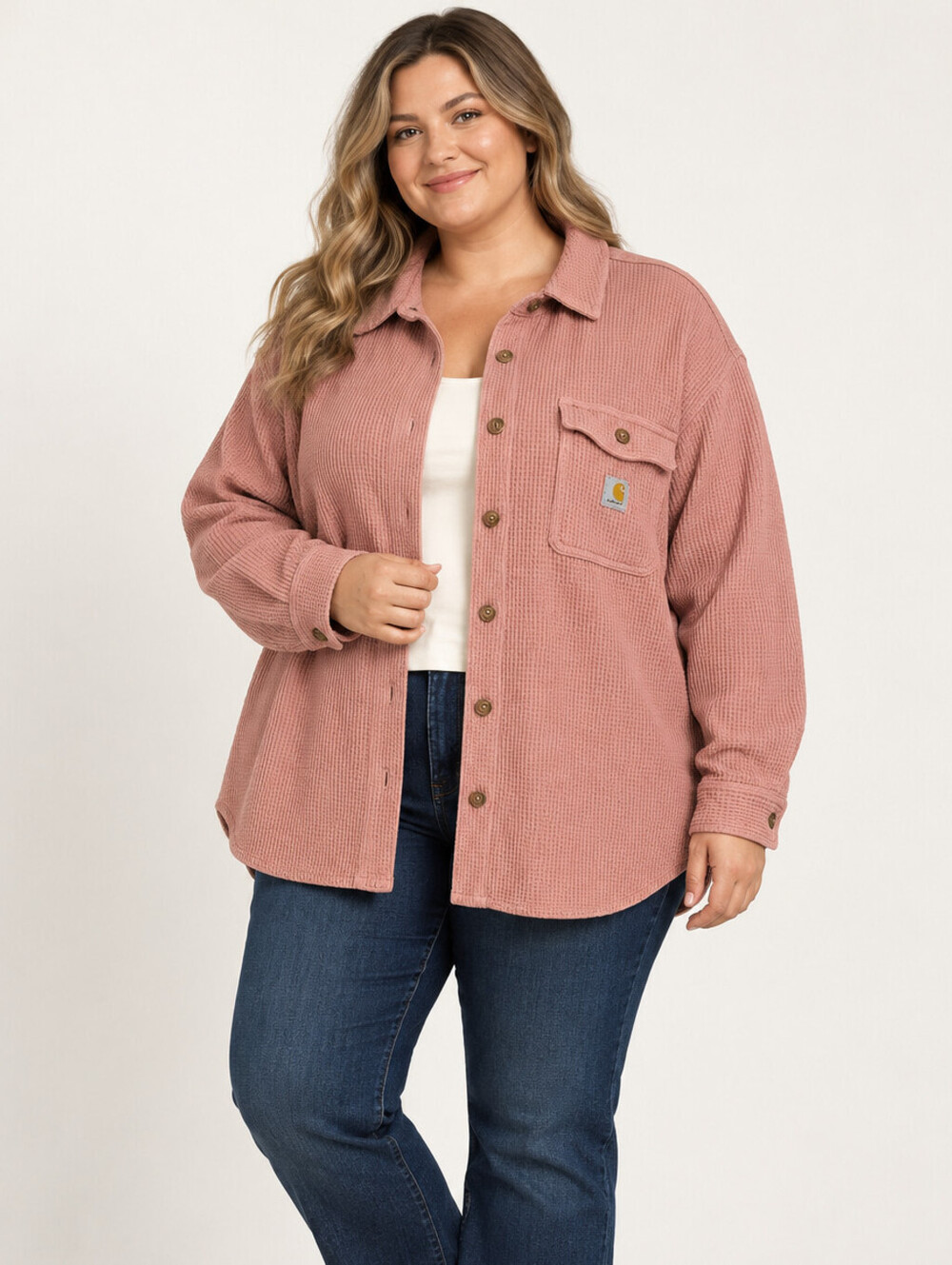 Carhartt Women's 2X Pink Waffle Knit Oversized Heavyweight Button Jacket 107134